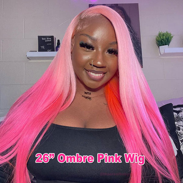 Ombre Hair Pink Straight Human Hair Lace Front Wigs Fashion Colored Wigs - reshine