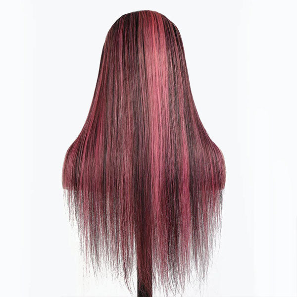 Ombre Black Hair With Purple Highlights Human Hair Wig Straight Hair Lace Front Wigs - reshine