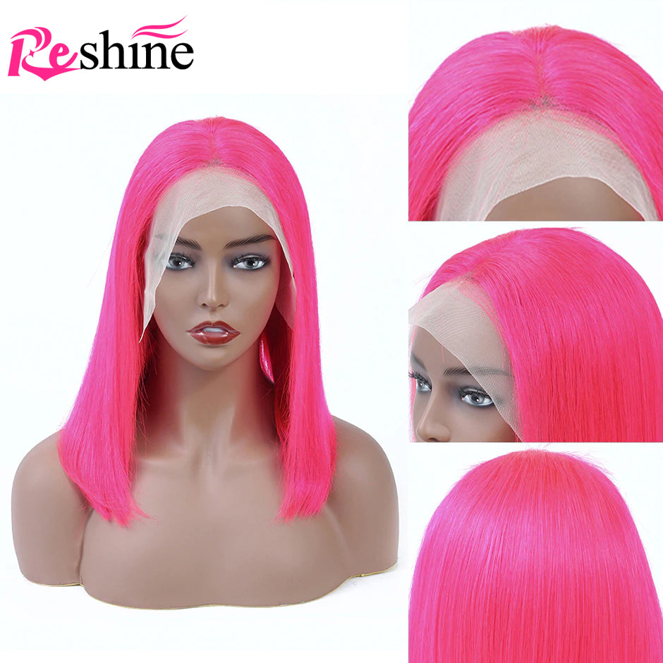 Pink Straight Bob Wig 613 / Blue 13X4 Short Lace Front Human Hair Wigs For Women - reshine