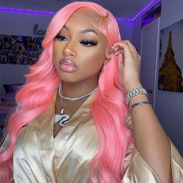 Barbie Pink Color Body Wave Human Hair Lace Front Wigs For Women 4x4 Closure Wigs - reshine