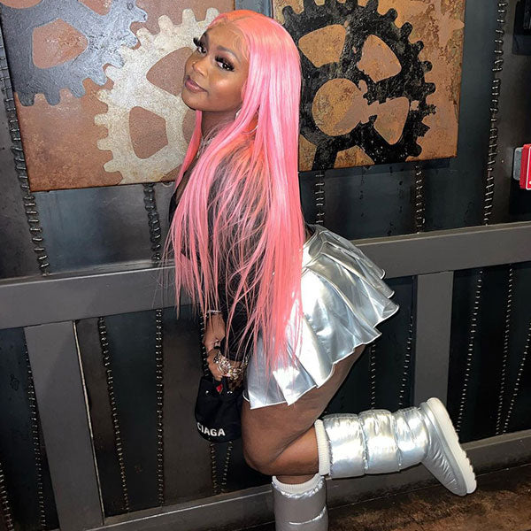 Jaygambino Recommend Straight Human Hair Wigs Pink Color Lace Wigs For Black Women Straight Hair Closure Wigs - reshine