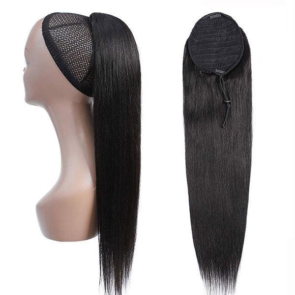 Drawstring Ponytail Straight Human Hair Pieces 10-30 Inches Straight Hair Extensions With Clip In - reshine