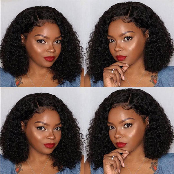 short human hair wigs kinky curly hair bob lace front wigs