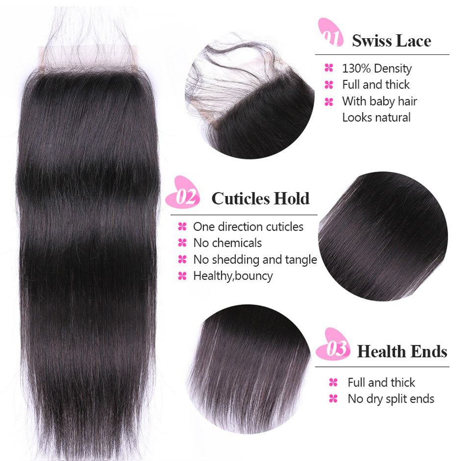 Free Part Straight Human Hair Lace Closure 4X4 Lace Size Straight Hair Closure - reshine