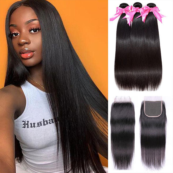 Straight hair bundles with closure