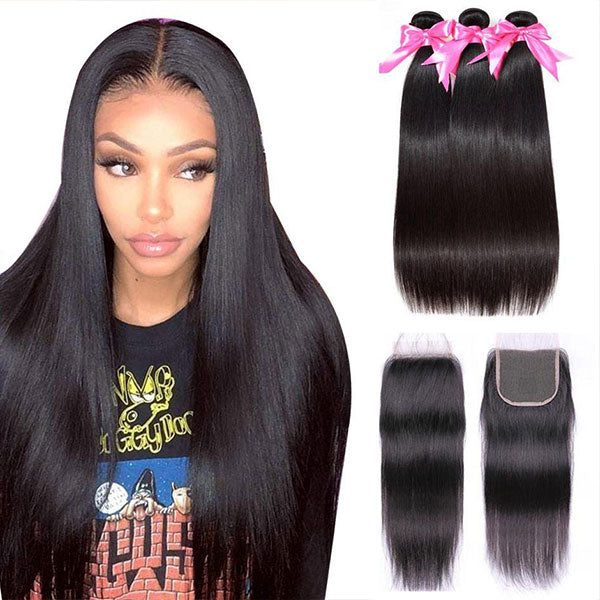 straight hair 4 bundles with closure