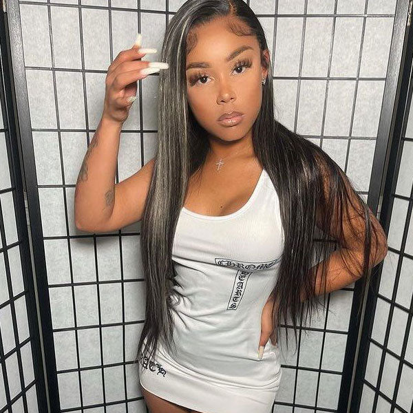 Reshine Hair Platinum Blonde Highlights Straight Hair Wig Mixed Colored Lace Front Wigs For Women - reshine