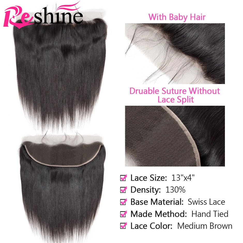 Reshine Hair Straight Human Hair Bundles With Frontal Swiss Lace 13x4 Frontal Closure With Bundles - reshine