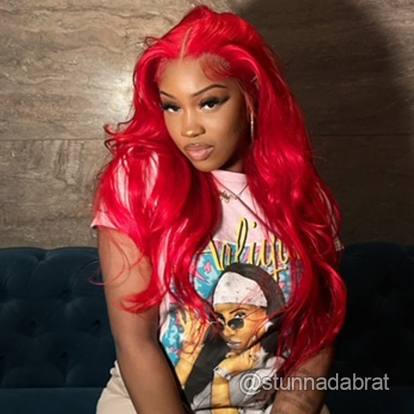 Cherry Red Color Straight Human Hair Wigs 13x4 Lace Front Wigs For Women - reshine