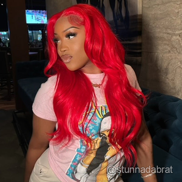 Cherry Red Color Straight Human Hair Wigs 13x4 Lace Front Wigs For Women - reshine