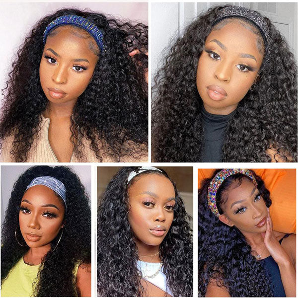 headband wigs human hair scarf wig water wave hair