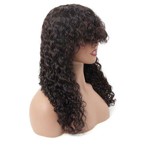 water wave human hair wigs with bangs