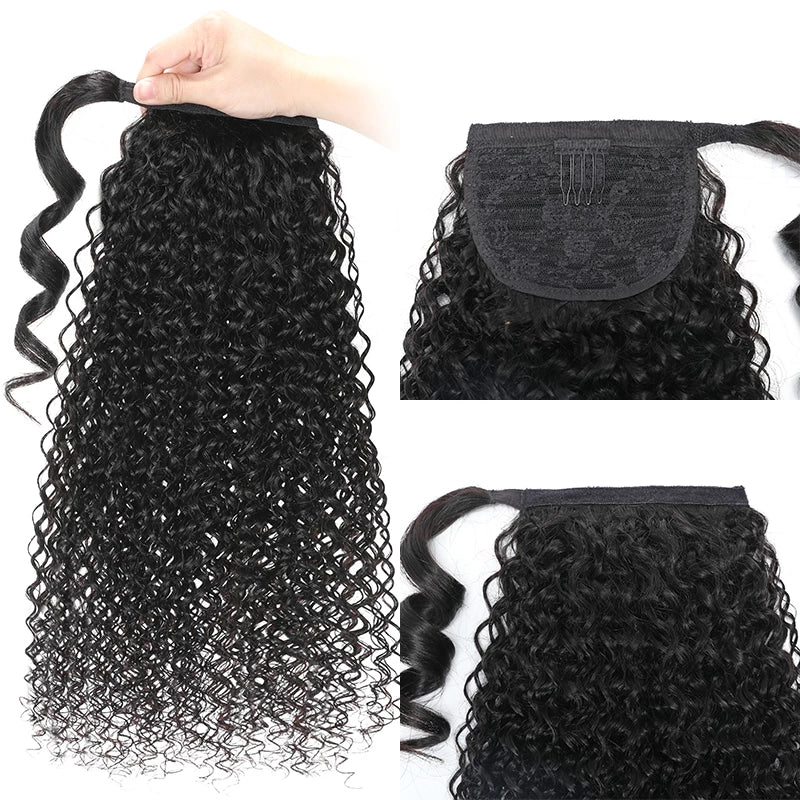 Water Wave Curly Hair Ponytail 10-30 Inches Human Hair Ponytail 100g Wrap Around - reshine