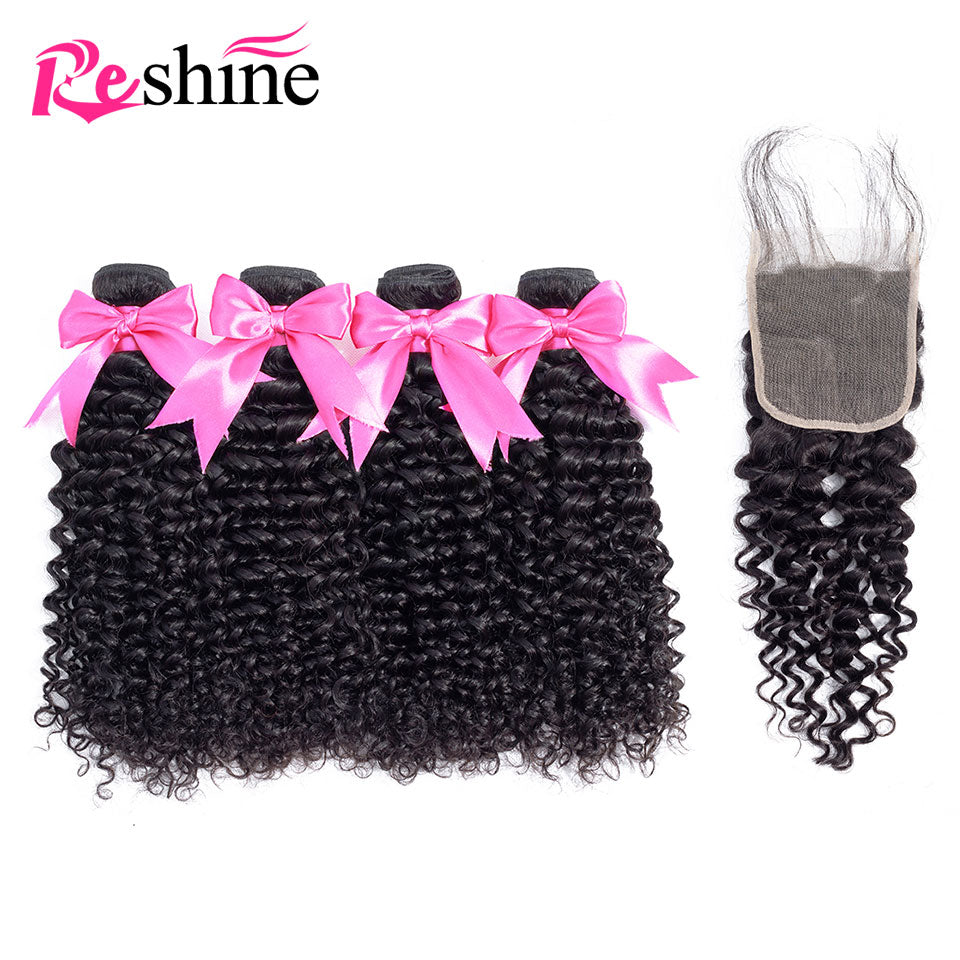 Reshine Hair Water Wave Virgin Human Hair 4 Bundles With Swiss Lace Closure Affordable Human Hair Bundles With Closure - reshine