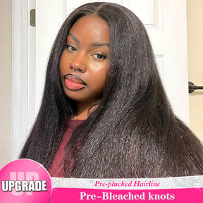 Reshine Bleached Knots Kinky Straight Hair Lace Front Wigs 13x6 13x4 HD Transparent Lace Wig - reshine