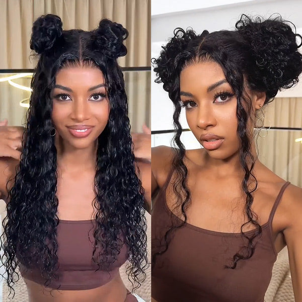 【BOGO】Bleached Knots  7X5 Lace front Water Wave Human hair Wigs Pre-Cut Wear and Go Glueless Wigs