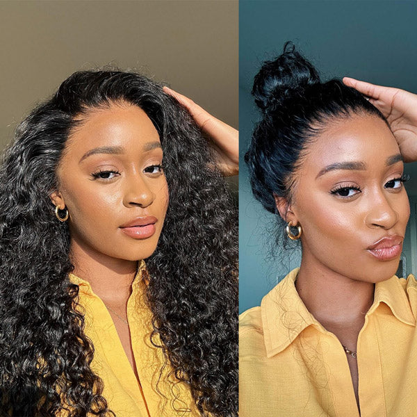 【BOGO】Bleached Knots  7X5 Lace front Water Wave Human hair Wigs Pre-Cut Wear and Go Glueless Wigs