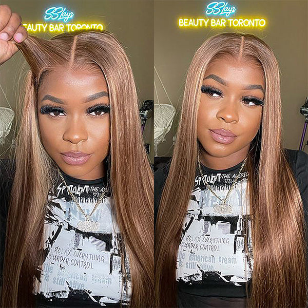 [Valentine's day] Pre-cut HD Lace Wear Go Wigs 4/27 Highlight Straight Hair Bob Wig - reshine