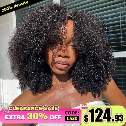 [Clearance Sale] 250% Density Bleached Knots Afro Curly Wear Go Glueless Wigs Pre-cut 7x5 HD Lace Ready To Go Wigs Natural Hairline - reshine