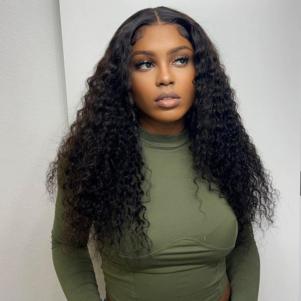 [Clearance Sale] Bleached Knots Water Wave Curly Hair Glueless Human Hair Wigs Pre-Cut 13x4 HD Lace Wigs