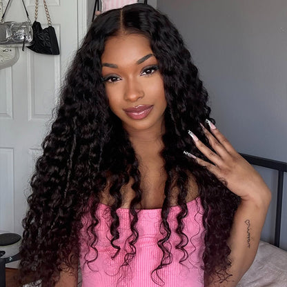 [Clearance Sale] Deep Wave Wear Go Wigs Transparent Lace Front Wigs Deep Curly Hair Wigs For Black Women - reshine
