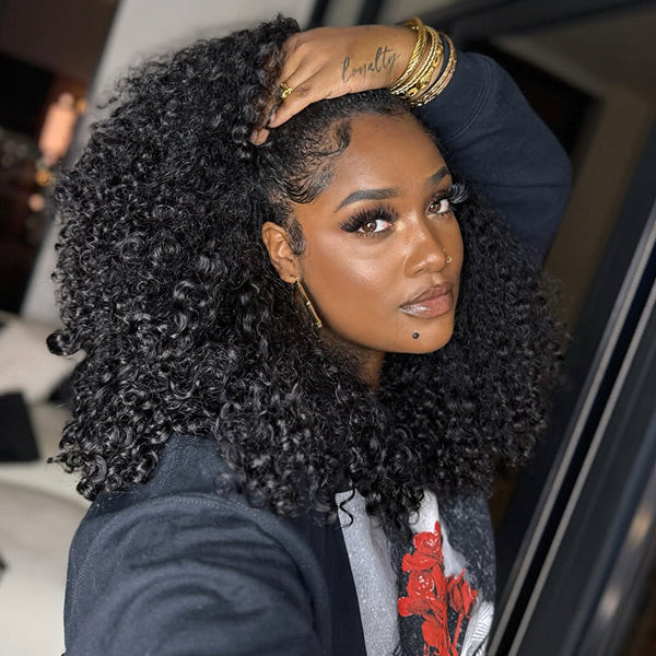 3 In 1 Wear Go Half Wig Kinky Curly Flip Over Wig Easy Wear For Black Women - reshine