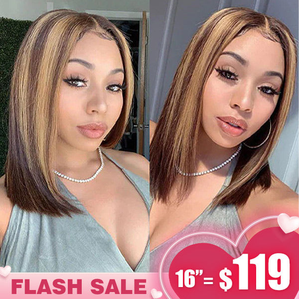 [Valentine's day] Pre-cut HD Lace Wear Go Wigs 4/27 Highlight Straight Hair Bob Wig - reshine