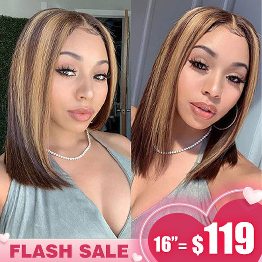 [Valentine's day] Pre-cut HD Lace Wear Go Wigs 4/27 Highlight Straight Hair Bob Wig - reshine