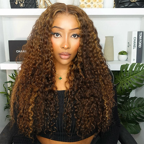 [Clearance Sale] Glueless Human Hair Wigs Deep Wave Ombre Highlight Wear And Go Wigs 7x5 Transparent Lace Wigs - reshine