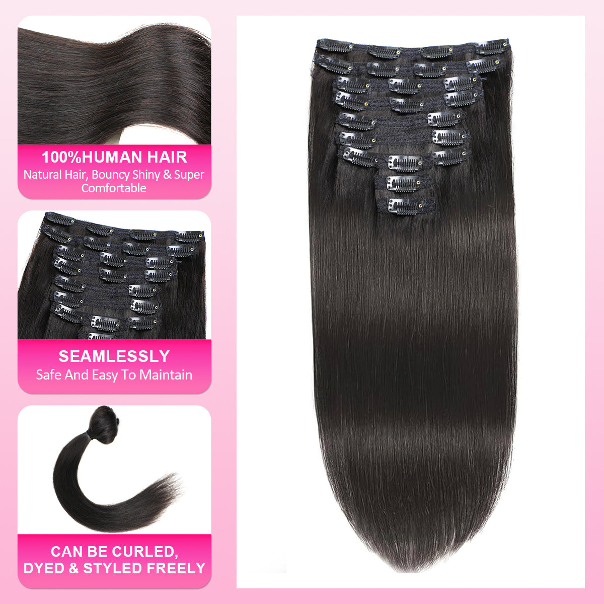 Straight Clip In Hair Extensions 7&10 Pieces/Set Remy Hair For Women - reshine