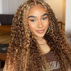 [24Hrs Fast Shipping] Sapphireallia Recommend Lace Pre-cut Glueless Wear Go Wigs Kinky Curly Hair Wigs Highlight Color 7x5 Lace Closure Wig - reshine
