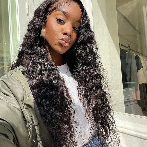 [Clearance Sale] Bleached Knots Water Wave Curly Hair Glueless Human Hair Wigs Pre-Cut 13x4 HD Lace Wigs