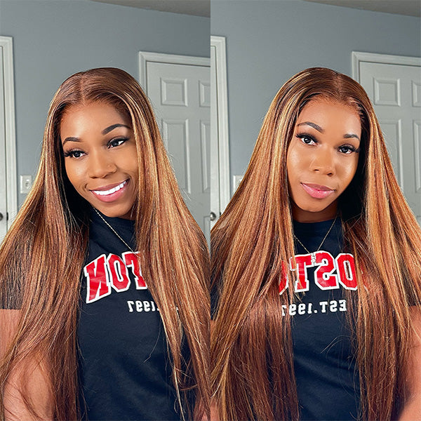 [Valentine's day] Pre-cut HD Lace Wear Go Wigs 4/27 Highlight Straight Hair Bob Wig - reshine
