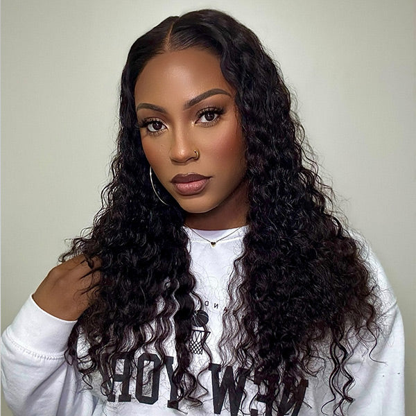 【BOGO】Bleached Knots  7X5 Lace front Water Wave Human hair Wigs Pre-Cut Wear and Go Glueless Wigs