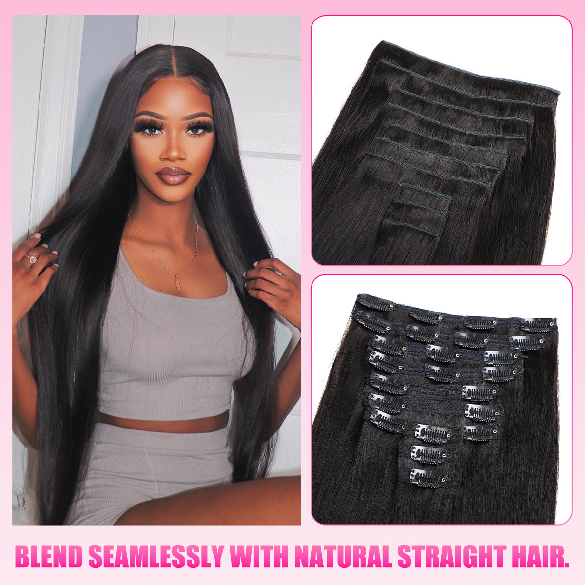 Straight Clip In Hair Extensions 7&10 Pieces/Set Remy Hair For Women - reshine