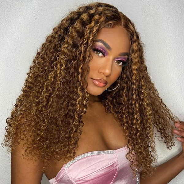 [24Hrs Fast Shipping] Sapphireallia Recommend Lace Pre-cut Glueless Wear Go Wigs Kinky Curly Hair Wigs Highlight Color 7x5 Lace Closure Wig - reshine