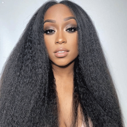 [4x4 5x5 HD Lace Wig] Pre Bleached Knots Affordable Kinky Straight HD Lace Closure Wigs For Women Yaki Straight Human Hair Wigs - reshine