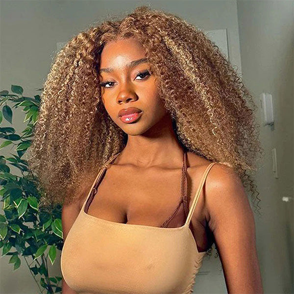 [Valentine's day] Sapphireallia Same Style Glueless Ready To Wear Wigs Ombre Highlight Kinky Curly 4X6 HD Lace Wigs - reshine