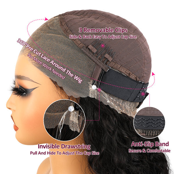 Invisi Drawstring Body Wave Wear Go Wigs 360 Fit Glueless Human Hair Wigs Pre-cut Lace All Around