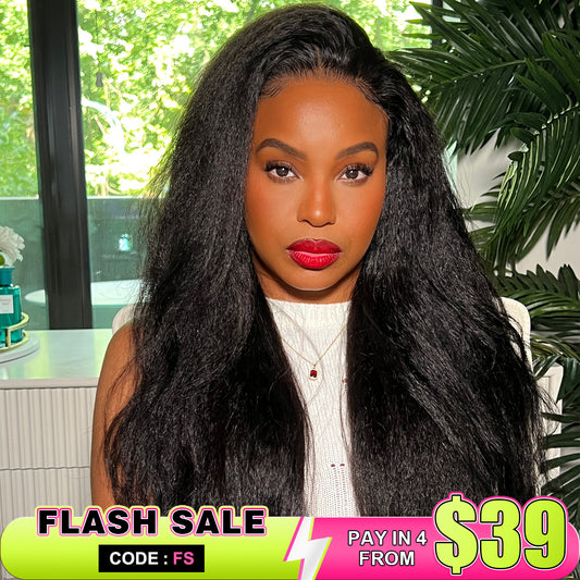 [Flash Sale] Kinky Straight Pre-cut Lace Wear Go Wigs Glueless Human Hair Wigs 180% Density - reshine