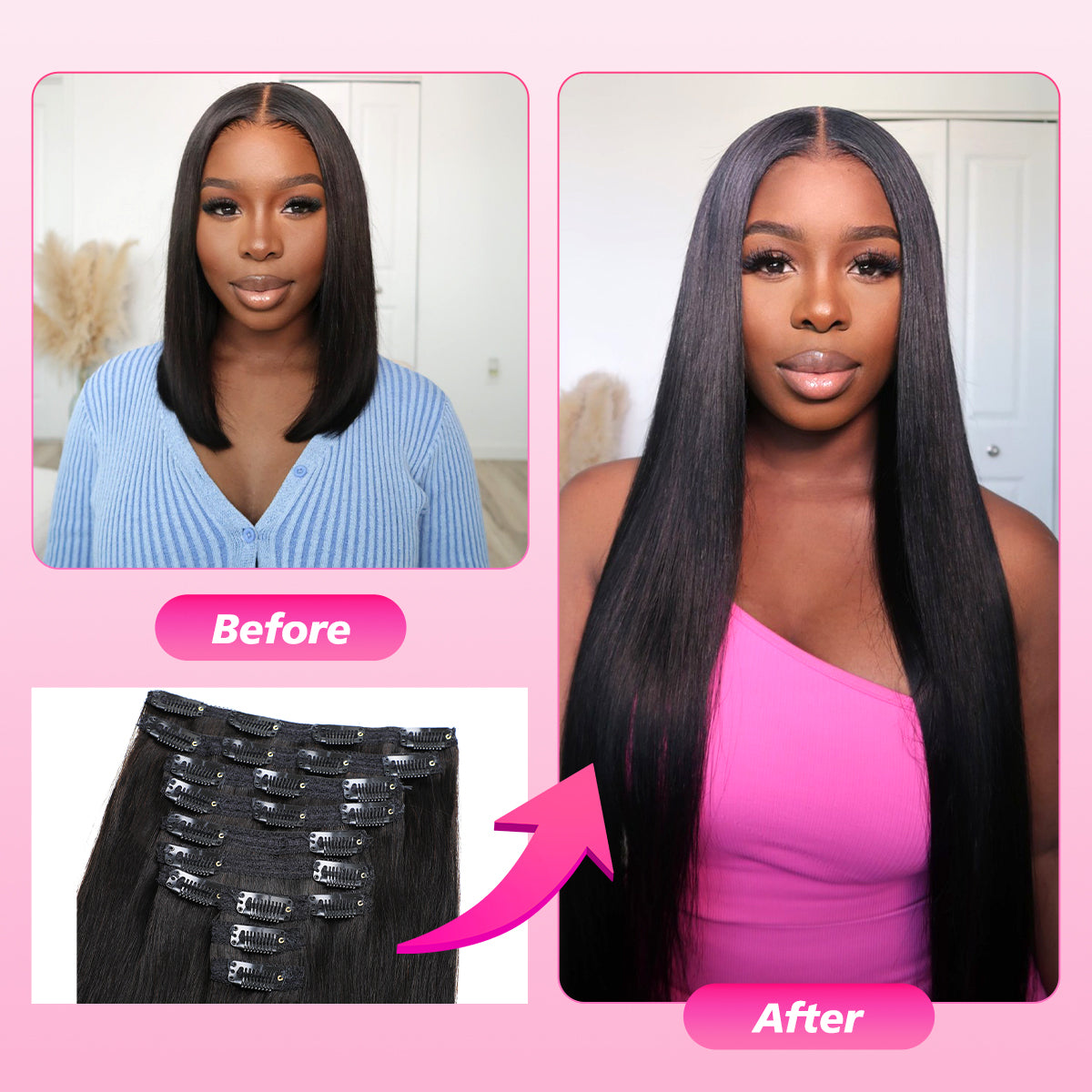 Straight Clip In Hair Extensions 7&10 Pieces/Set Remy Hair For Women - reshine