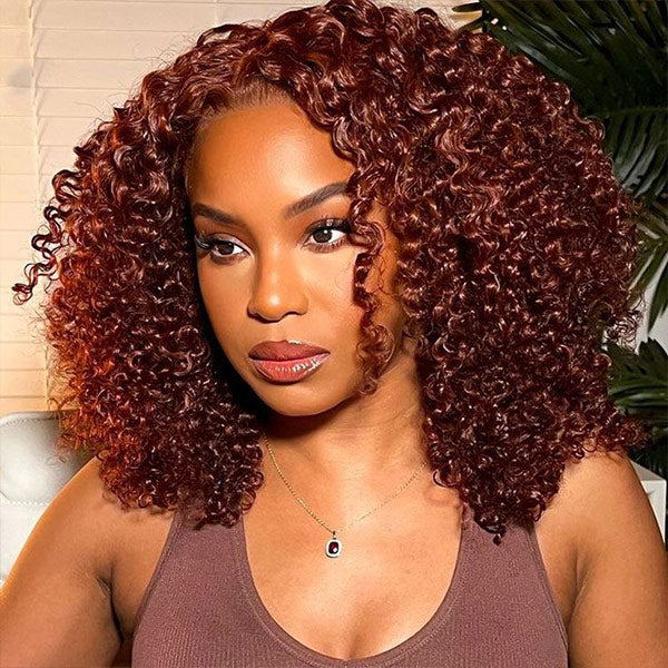 #33 Reddish Brown Kinky Curly Wear Go Glueless Wigs Pre-cut Lace Wigs - reshine