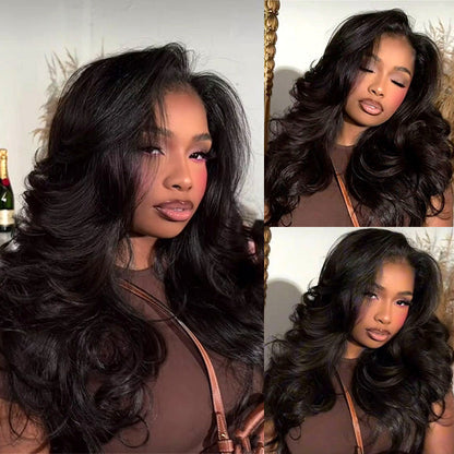Reshine 9x6 Body Wave Layered Wig Curtain Bangs Pre-cut HD Lace Wear Go Glueless Wigs Pre Bleached Lace Human Hair Wigs - reshine