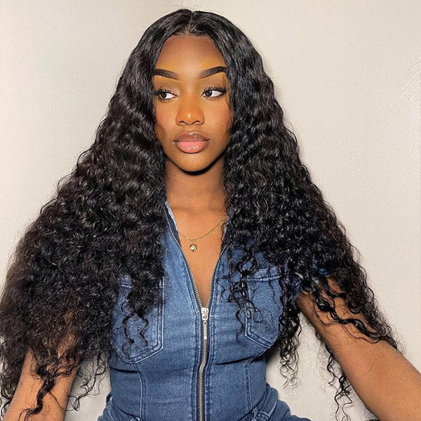[Clearance Sale] Bleached Knots Water Wave Curly Hair Glueless Human Hair Wigs Pre-Cut 13x4 HD Lace Wigs