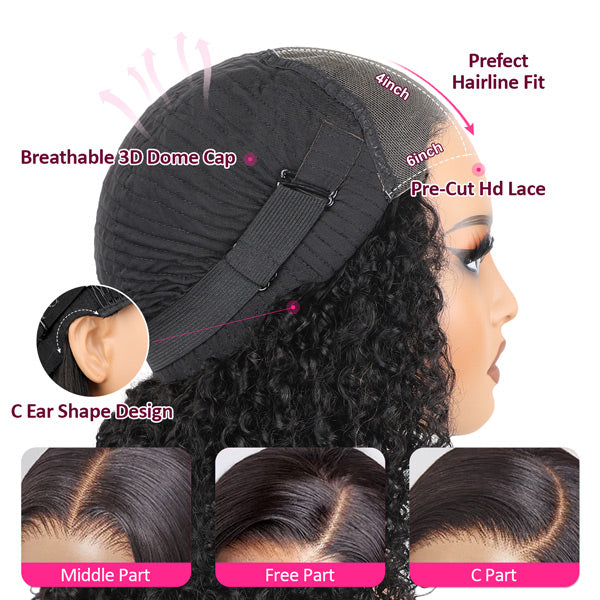 Deep Curly Glueless Wear Go Wigs 4x6 HD Lace Closure Wigs For Women