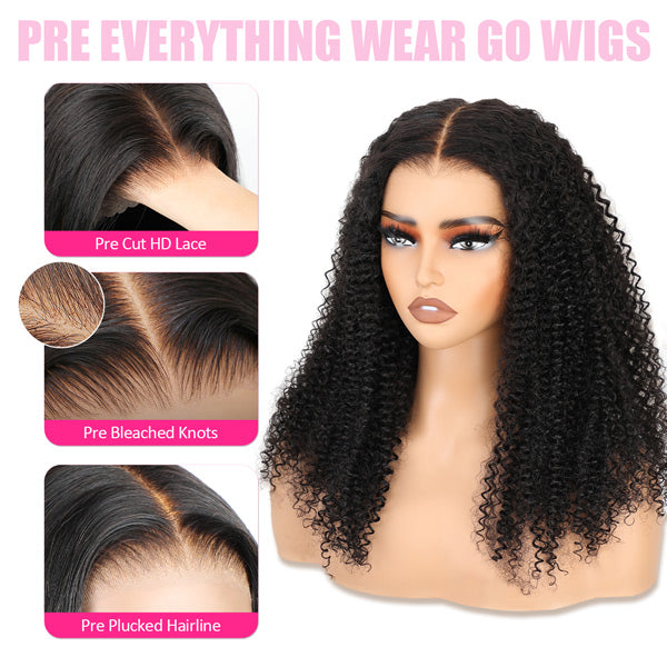Reshine Kinky Curly Glueless Human Hair Wigs Parting Max 9X6 Wear Go Wig Pre-cut Lace - reshine