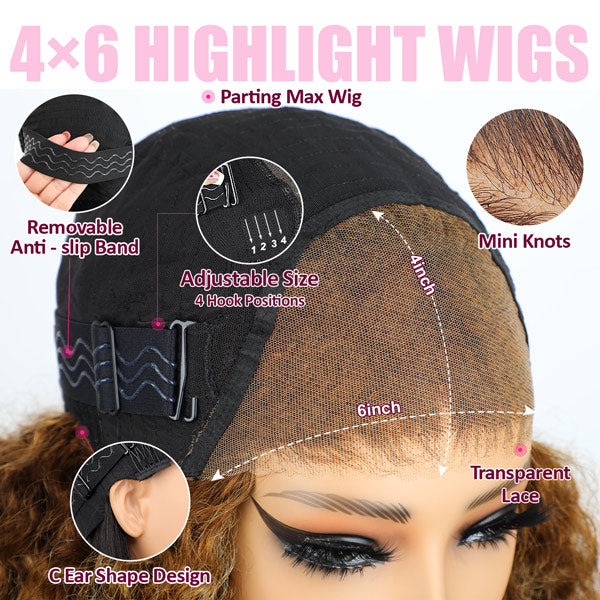 Reshine Ombre 4/27 Highlight Kinky Curly Wear Go Glueless Wigs 4x6 Pre Cut Lace Wigs For Women