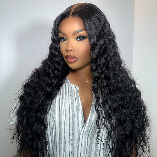 [24Hrs Fast Shipping] 250% Density Bleached Knots Deep Wave Glueless Wear Go Wigs 7x5 Pre-cut HD Lace Closure Wigs - reshine