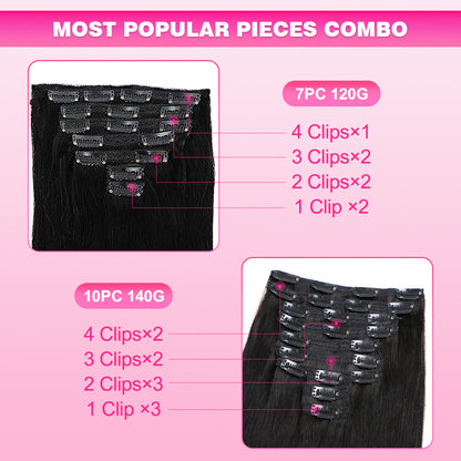 Straight Clip In Hair Extensions 7&10 Pieces/Set Remy Hair For Women - reshine