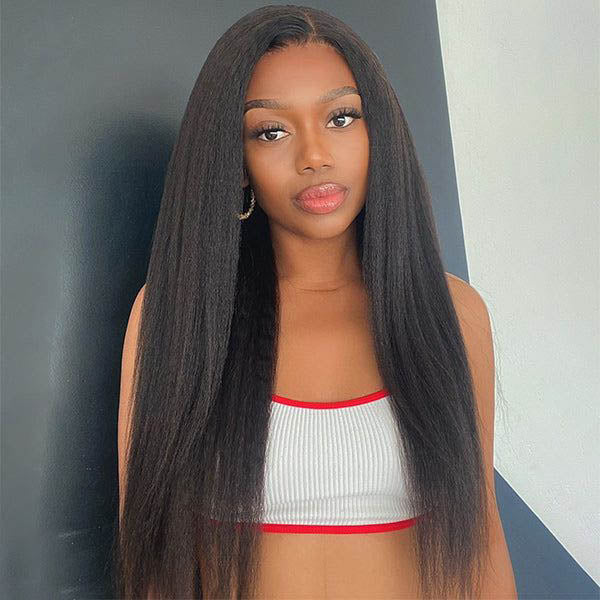 Reshine Bleached Knots Kinky Straight Hair Lace Front Wigs 13x6 13x4 HD Transparent Lace Wig - reshine